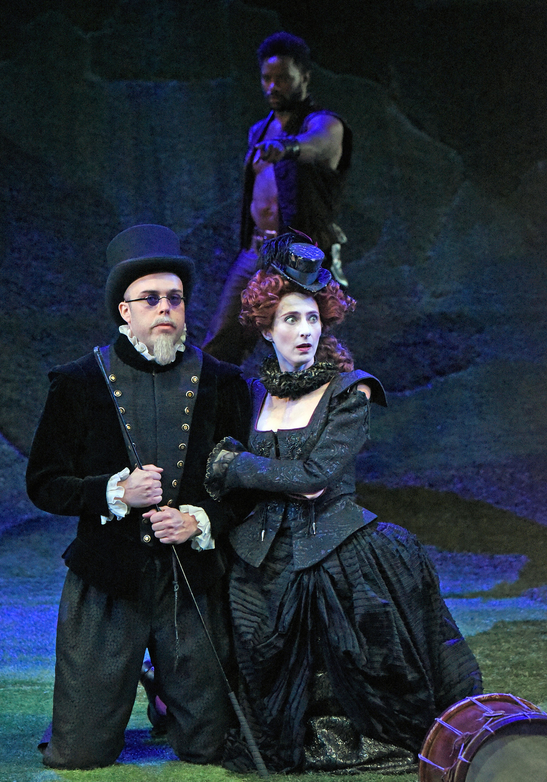 Vesturport and The Wallis’ The Heart of Robin Hood. Pictured (l-r): Ian Merrigan and Lize Johnston (Luke Forbes in background). Photo credit: Kevin Parry for The Wallis.